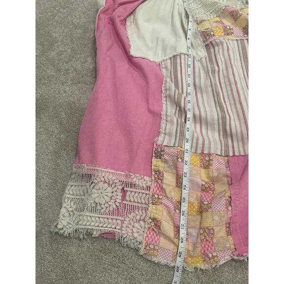 Blue Velvet Button Down Oversized Hoodie Pink Distressed Patchwork Top Size S/M - Picture 9 of 9